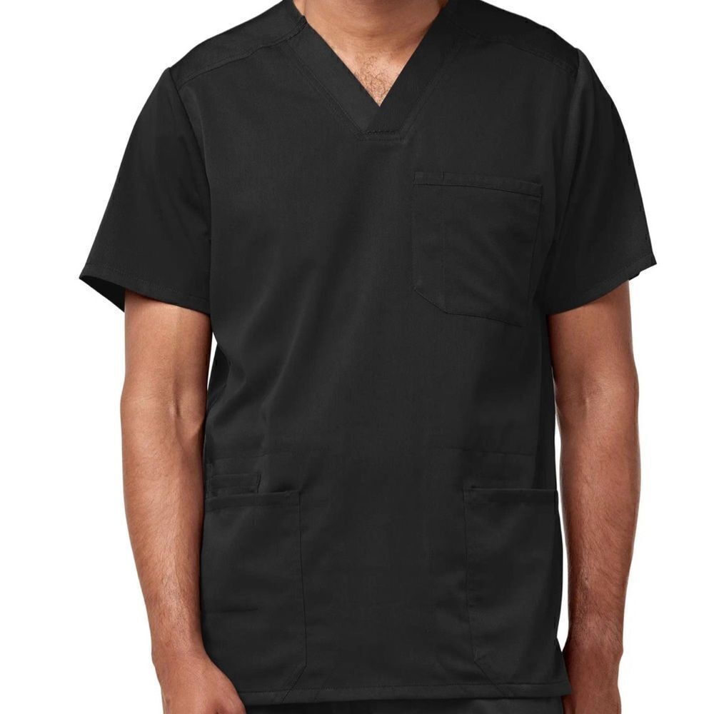 WonderWink Pro Men's Multi-Pocket V-Neck scrubs Top #6819 black modern fit- XS